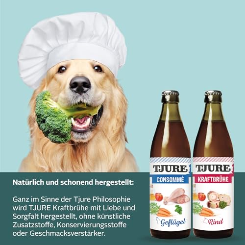 TJURE Kraftbrühe Geflügel 6 x 320ml | 5+1 Aktion | Brühe für Hunde & Katzen | Geflügelkraftbrühe ohne Zusatzstoffe | Ungefiltert | Ideal als Futter Topping & Snack | Made in Germany