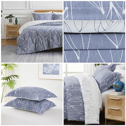 Southshore Fine Living, Inc. MF-DUV-4294A-K King Size Duvet Cover Set, Reversible, Premium Quality Microfiber King Bedding Set, Easy Care - 1 King/California King Duvet Cover, 2 Shams - Modern Foliage Blue thumb #2