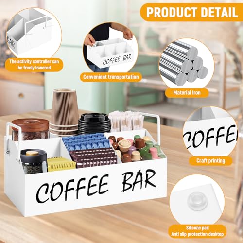 Image of Coffee Station Organizer for Countertop,5Compartments Coffee Bar Accessories and Organizer with handles,Black Coffee and Tea Condiment Organizer,White Coffee Bar Deco