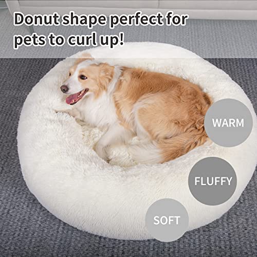 Wellyelo 36" Extra Large Calming Dog Bed Fluffy Plush Anti-Anxiety Round Donut Dog Beds For Extra Large Jumbo Dogs Machine Washable (Extra Large, White) #TOP1