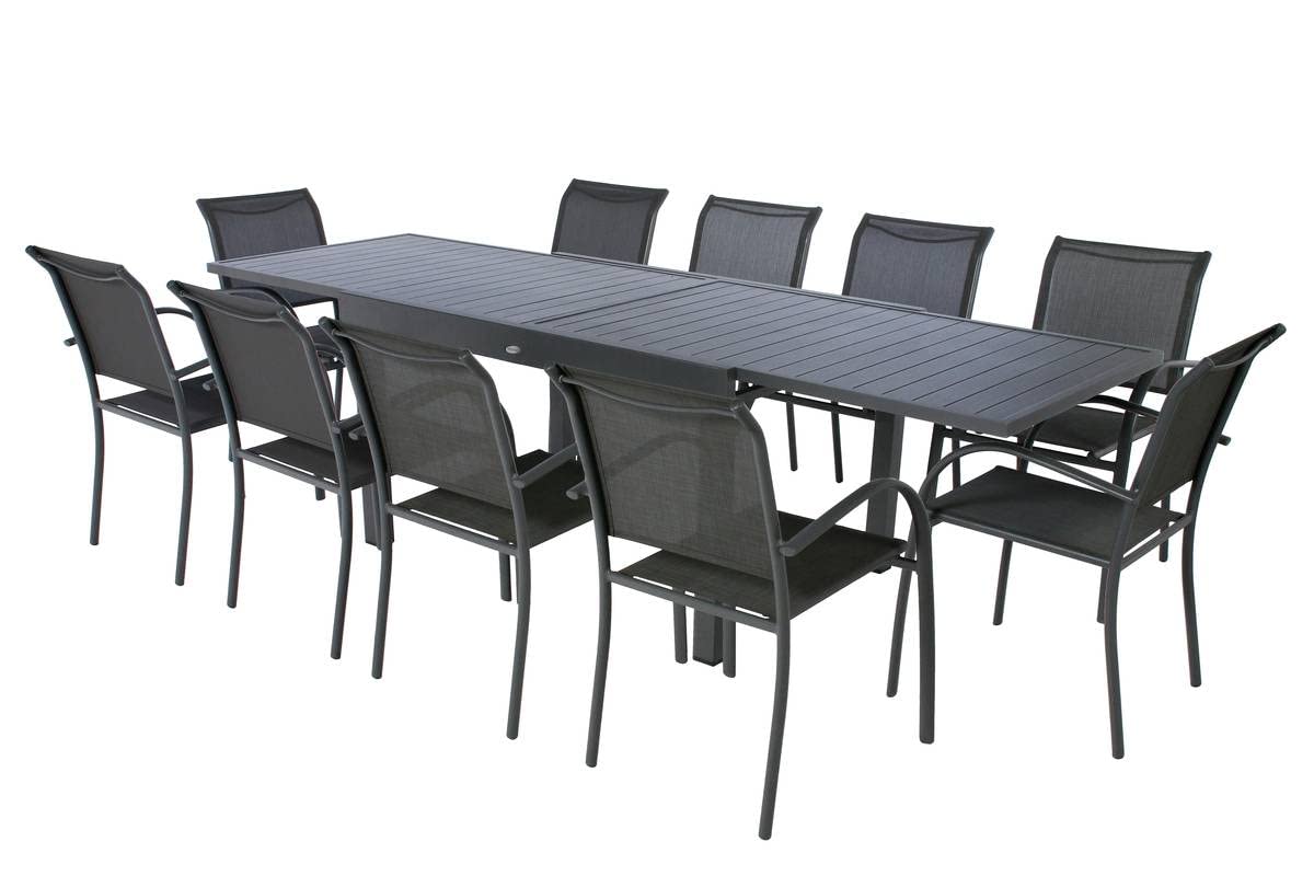 HESPERIDE HES-139779 Tavolo allungabile alu Piazza 6/10 Places Grafite, Metallo, Grigio, Ampio