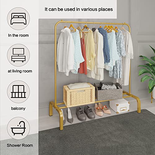 JIUYOTREE-Metal-433-Inches-Garment-Rack-with-Bottom-Shelf-Clothing-Rack-for-Hanging-Clothes-Coats-Skirts-Shirts-Sweaters-Gold