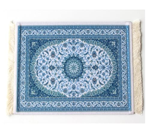 Qiantull Tapis de souris créatif Mini tapis oriental Motif tissu textile Petit tapis de souris avec pompons en coton Tapis de souris Accessoires d'ordinateur Sous-verre 28 x 18 cm 13#Bleu