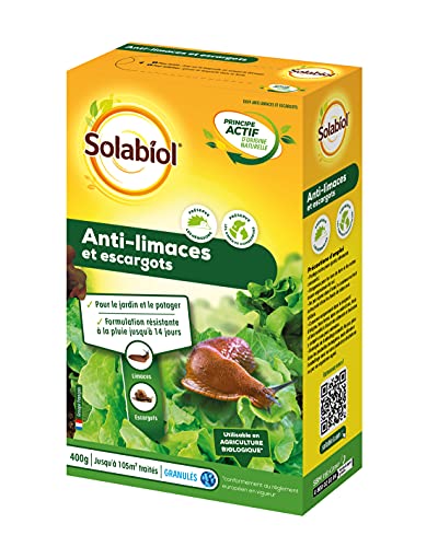 Solabiol Anti Limaces & Escargots - 400g - Granulés - Jusqu’à 105m² - Résistant À La Pluie - Prêt À l'emploi - Utilisable en Agriculture Biologique SOLIMA400