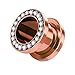 Taffstyle Túnel dilatador para la oreja, de acero inoxidable, titanio, con cierre de rosca, circonitas, cristales brillantes, 16 mm, oro rosa