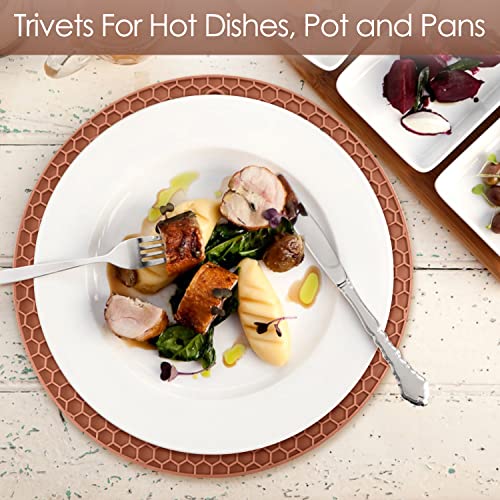 Image of Silicone Trivets for Hot Dishs, 7 Inch & 9 Inch Heat Resistant Silicone Hot Pads Pot Holders for Kitchen Counter, Flexible Round Trivet Mats, Potholders(Coffee)