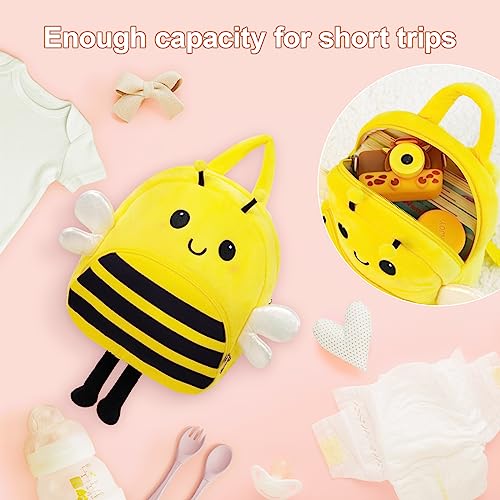 Ouozzz 11" Cute Animal Toddler Backpack For Boys Girls, Soft Plush Bee Bag Mini Travel Backpacks With Adjustable Strap #TOP1