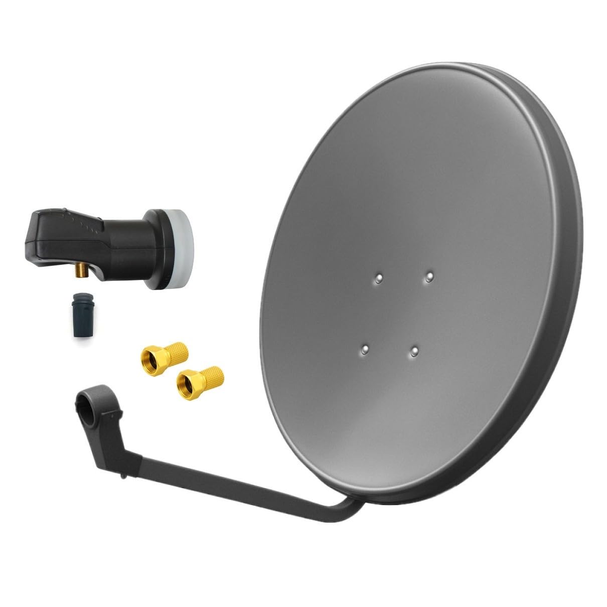 ARLI 60 cm HD Sat Anlage Digital Single LNB + 2 F-Stecker 1 Teilnehmer Antenne Set UHD 4K FullHD