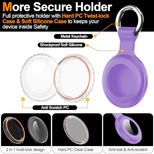 Image of 1|2|4Pack for Apple AirTag Holder,for Air Tag 2nd &1st Genaretion,Waterproof GPS Tracker Air Tag Keychain with Cover Anti-Scratch Silicone for Air-Tag Case for Pets,Kids,Bags,Luggages-Pink+Purple