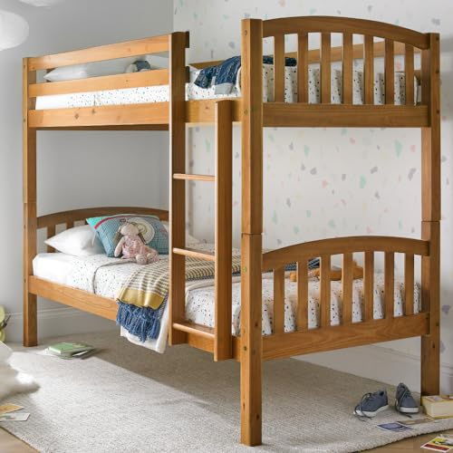 Happy Beds American Solid Honey Pine Wooden Bunk Bed 2x Orthopaedic Mattress Bedroom