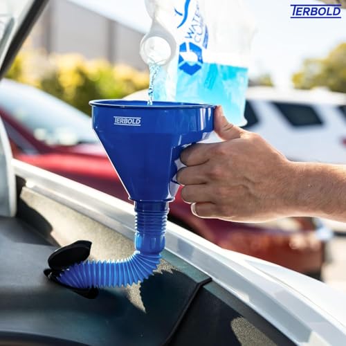 Image of Automotive Flex Funnel with Hose | Wide Mouth Flexible Oil Funnel for Automotive Use - Gas, Transmission Fluid, Car Fuel, Oil Change (Blue)