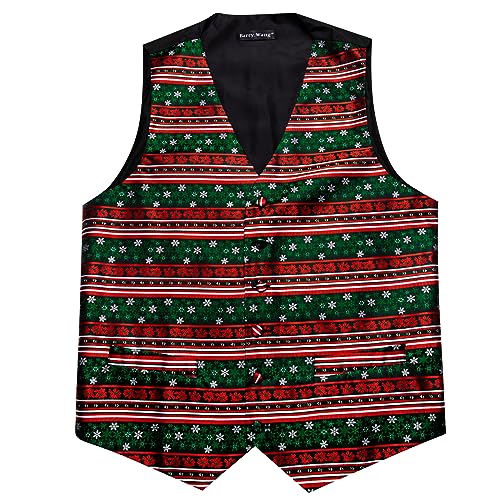 Barry.Wang Mens Red/Green Christmas Suit Vest Holiday Xmas Waistcoat Tie Set Party Tuxedo4