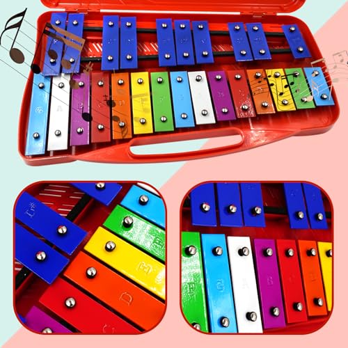 Image of Soulmate Xylophone, 25 Notes Xylophone Instrument for kids, Musical Toy Metal Keys,Professional Percussion Glockenspiel Instrument for Beginners, Music Teaching, Gifts (Red)