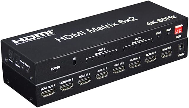 Swallows 4K 60hz 6x2 HDMI Matrix 6 IN 2 OUT HDMI Splitter Switch 4x2 HDMI Matrix Audio Video Converter with EDID for PC TV Dual Monitor (6X2 Matrix)
