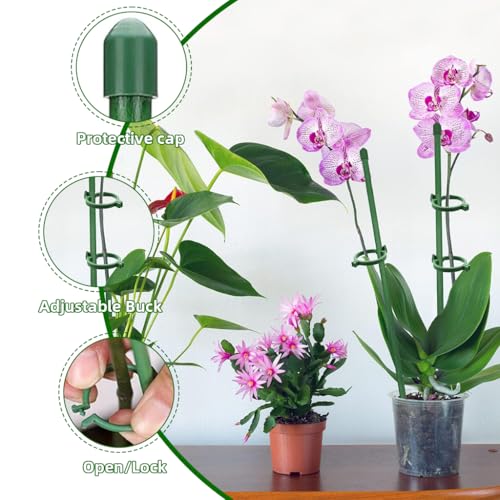 Image of HASTHIP 16Pcs Plant Support Stakes Set with Cable Ties, 45cm & 30cm Upright Plant Support Stake, 6.3mm Dia Weatherproof Reusable Glass Fiber Plants Support Rods for Gladiolus, Chili Peppers