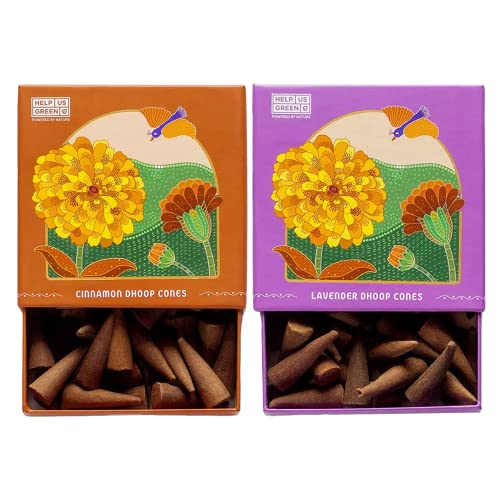 Image of Natural Incense Fragrance Cinnamon and Lavender Dhoop Cones with Holder (80 pcs) | Havan for Pooja, Home & Festivals I Natural Guggal /Loban Original |Pack of 2 (40 Cones /Pack)