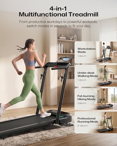 Image of UREVO CyberPad Smart Walking Pad with 14% Auto Incline, Standing Desk Treadmill for Home, Quiet Brushless Motorized, Extended Walking Surface, LED Remote, Speed-Responsive Lighting, UREVO APP