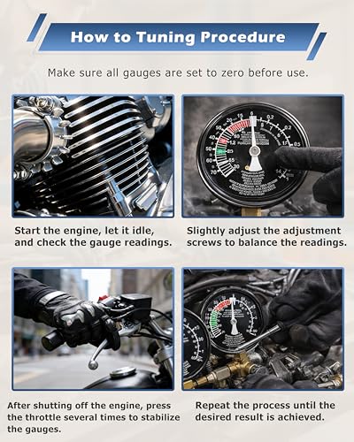 Image of DAYUAN Motorcycle Fuel Vacuum Carburetor Synchronizer Carb Sync Gauge | Compatible with Honda Yamaha GS KZ 550 650 750，4 Vacuum Gauges，0-76cm /Hg Readings，Chrome Fittings，Storage Case