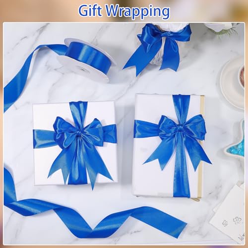 Image of woric Royal Blue Ribbon 1 1 /2 Inch 60 Yards Blue Satin Ribbons | Graduation Leis Flower Roses Bouquet Bows Making Gift Wrapping Birthday Party Decorations