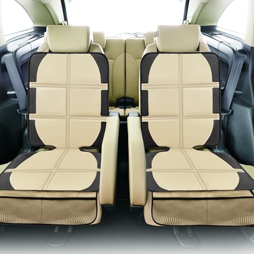 Image of Car Seat Protector for Child Car Seat, 2 Pack Baby Car Seat Covers with Mesh Pockets & Non-Slip Backing 600D Durable Seat Protector Under Baby Car Seat for Car Back Seat (Beige, Large)