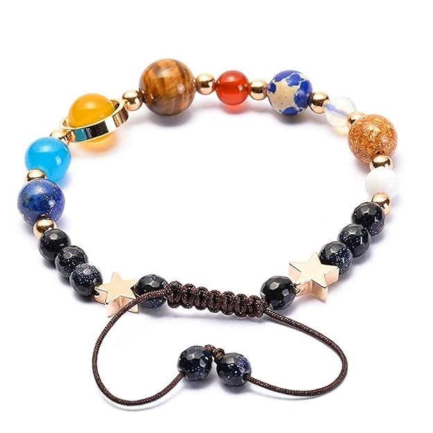 Image of Navgrah 9 Planet Bead Rakhi for Brother, Solar System Bracelet, Handcrafted, with Roli Chawal, Raksha Bandhan Gift Set