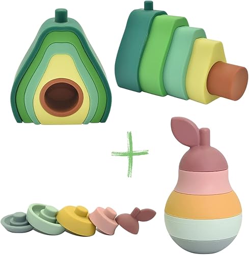 BrushinBella Apilador de aguacate, 6 piezas, juguetes Montessori de la primera infancia, rompecabezas de anidación, bloques de construcción de