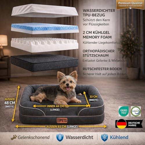 CORTES PETS Orthopädisches Hundebett für Kleine Hunde 61x48 cm -Hundekörbchen - Hundekissen - Waschbar - mit erhöhte Ränder - Hundesofa kleine Hunde – Memory Foam - Wasserfeste Hundebetten