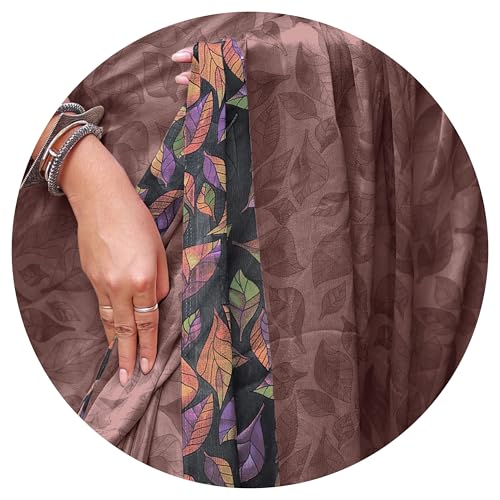 Image of MIRCHI FASHION Saree for Woman Chiffon Geometric and Leaf Printed | Lightweight Daily Regular Use Comfortable Women's Sari with Blouse Piece (Available in 15 Designs)