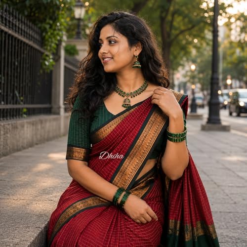 Image of Gadwal Cotton Silk Checked Saree for Women | Pure Kalyani Cotton Checked Saree with Zari Border Tassels & Blouse | Kanjivaram Linen Silk | Handloom Weave