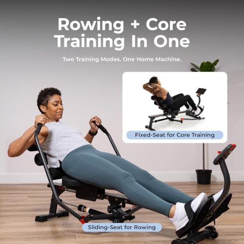 Image of Sunny Health & Fitness Smart Full Motion Rower | 12 Resistance Levels, Dual-Arm Design, SunnyFit App, 400 LB Capacity, Optional Back-Assist Core Trainer