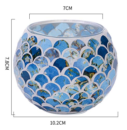 Votive Candle Holder Centerpiece, Mosaic Glass Tealight Holders For Home Decor, Table, Party Decorations, Handmade Gifts For Her, Vase For Potted Plants Bowl, Set Of 2 (Blue Mermaid X 2) #TOP1