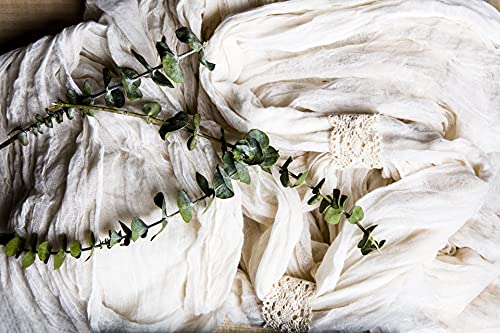 MARA Natural Coloured Cheesecloth Table Runner, 3 x 15 Ft (Set of 5) Including 10 Cotton Rings - Pre-Wrinkled Rustic Boho Vintage Decor Design - Perfect for Weddings, Parties, Bridal Baby Shower