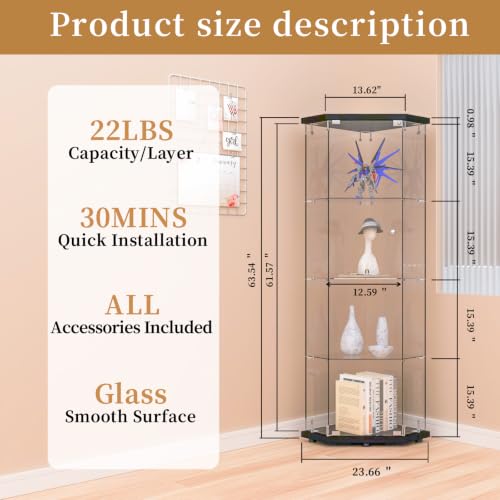 Image of Beauty4U Black 5 Corner Glass Display Cabinet, 4-Shelf Curio Cabinet