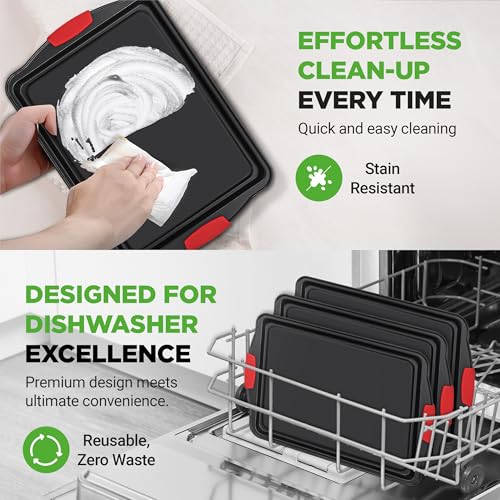 Image of NutriChef 3-Piece Large Nonstick Cookie Sheets for Baking | Premium Food-Grade Carbon Steel, Non-Stick Tray Set with Silicone Handles, Oven Safe up to 446F | Easy to Clean, 17.2 x 11.8 x 0.7 Inch