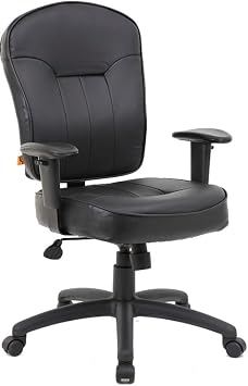 Boss Office Products Black Leather Task Chair with Adjustable Arms