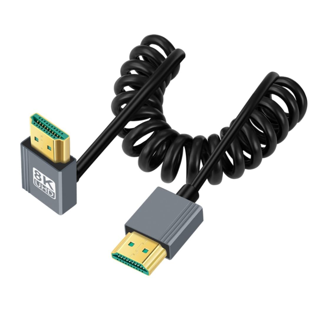chenyang HDMI 2.1 Spiralkabel, HDMI Stecker auf Stecker 90 Grad Winkel nach oben 8K@60Hz 4K@120Hz 48Gbps ultraschnelles vergoldetes Kabel 1.0M für Fernseher, Monitor, Computer
