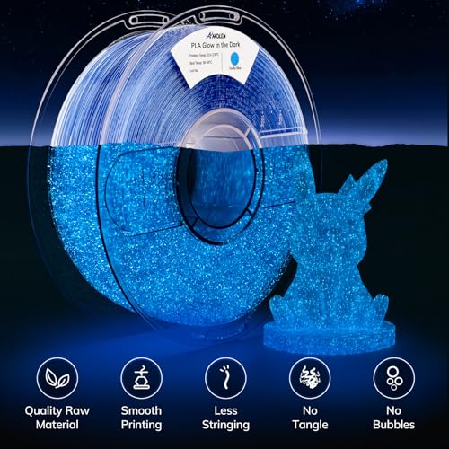 Image of AMOLEN 3D PLA Printer Filament, 1.75mm Glow in The Dark Shiny Firefly Blue PLA Filament for 3D Printing, Best with UV Lamps, 1kg Spool (2.2lbs), Dimensional Accuracy + /- 0.02 mm, Fit Most 3D Printers