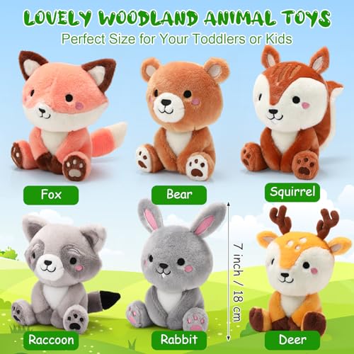 Image of RoundFunny 6 Pcs Woodland Animals Plush Toys 7 inch Stuffed Animals Set