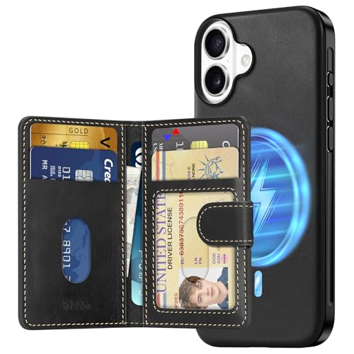 Coque cuir iPhone 16 Plus SHIELDON étui portefeuille magnétique et fentes cartes