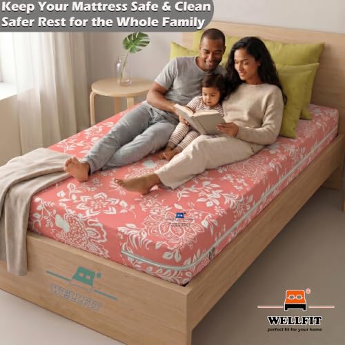 Image of WELLFIT Premium Glace Cotton 300 TC Mattress Cover /Protector for Single Size Bed with Zip /Chain /4x6.25 ft / 48x75x6 inch