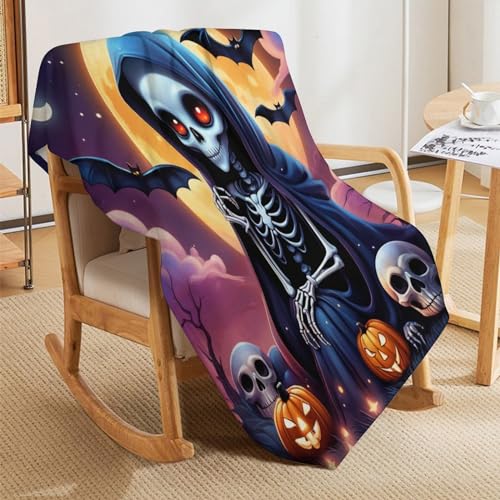 Plaid Squelette d'Halloween couverture lavable a la machine pour canape propre et chaud - 8