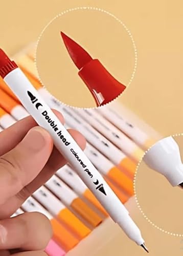 Caneta Brush de Ponta Dupla Kit Com 24 Cores Para Desenho