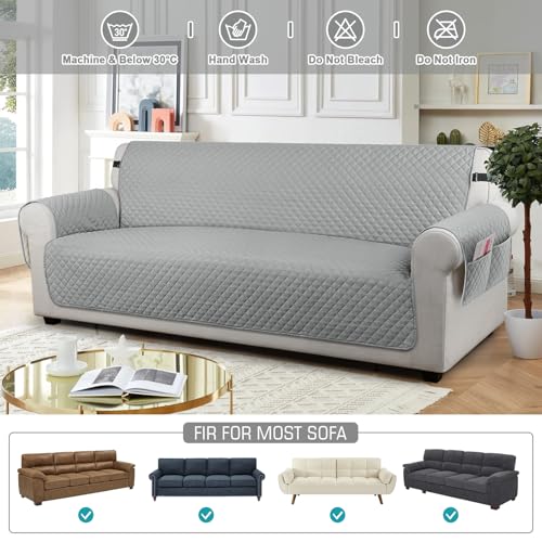 Image of TAOCOCO Sofa Protectors 4 Seater,Slipcover for Sofa,Sofa Cover for Pets,Sofa Slipcovers for Kids with Elastic Strap,Washable Sofa Cover Protect for Pets(Pale Grey)
