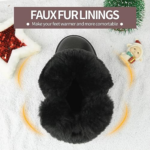 Apawwa Girls and Boys Boots Fur Lined Slip-On Warm Girls Snow Boots Waterproof Kids Winter Boots Stylish Kids Walking Boots（Size 5.5 Toddler to Size 3 Big Kid）4