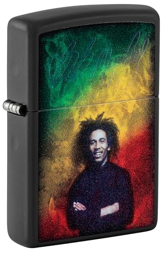 Image of Zippo Black Light Bob Marley Design Black Matte Pocket Fuel Refillable Windproof Lighter, BIS Certified