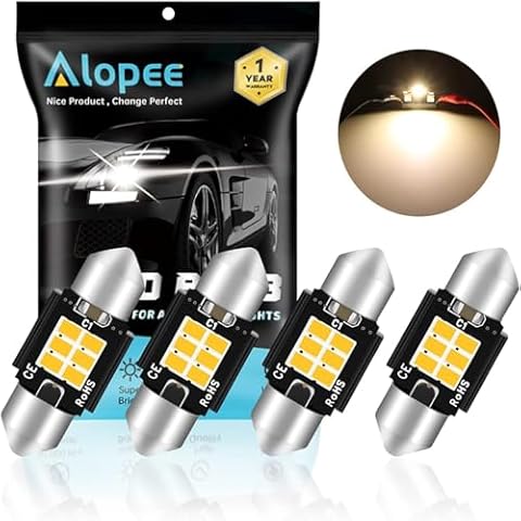 Alopee 4 Pack DE3022 Led Bulb 31mm Led Festoon Light DE3175 LED Bulb Warm White 6SMD 3020 Led Non-Polarity Canbus Error Free 7065 Led Bulb Dome Light for Car Map Door Trunk License Plate Light Cover