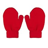 Toddler Unisex Baby Girl Boy Solid Color Warm Knit Gloves Magic Stretch Mittens Winter (1-4 Years, Red)