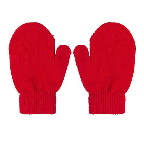 Toddler Unisex Baby Girl Boy Solid Color Warm Knit Gloves Magic Stretch Mittens Winter (1-4 Years, Red) #TOP6
