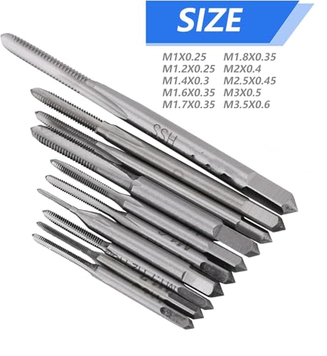CYSFETENA 10 Stück M1 bis M3,5 Mini Gewindebohrer Set, Gewindeschneider M2 aus Schnellarbeitsstahl, Standard Gewindebohrer Set für Bearbeitung von Muttern auf Werkzeugmaschinen