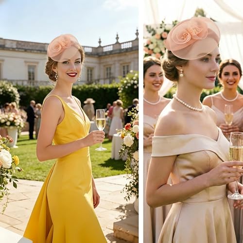 Image of DRESHOW Fascinators Hat Feather Headband Women's Fascinators Tea Party Headwear with Clip Flower Head Band for Girls & Women